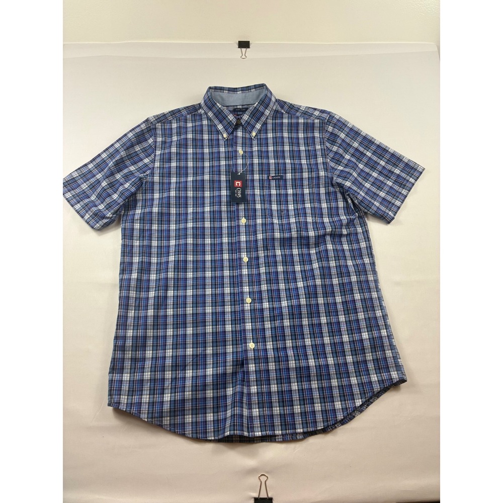 Chaps Plaid Button Down Shirt Mens Size Medium Blue Short Sleeve NWT Easy Care